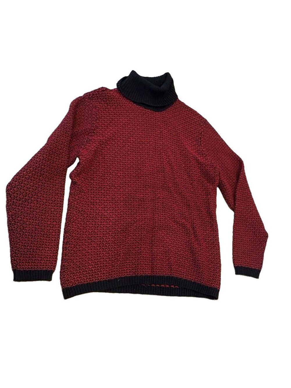 Women’s Karen Scott Size L Red Black Turtle Neck Tunic Sweater Geo Pattern